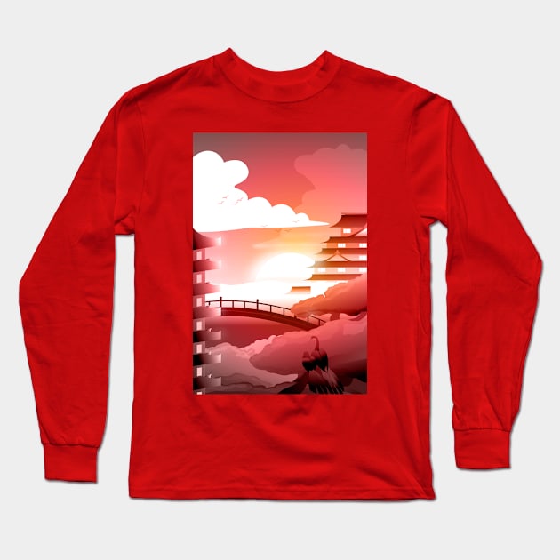 Japanese Fortress Long Sleeve T-Shirt by itsmidnight